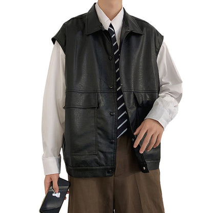 Leather Vest Port Style All-match Solid Color Casual Jacket apparels & accessories