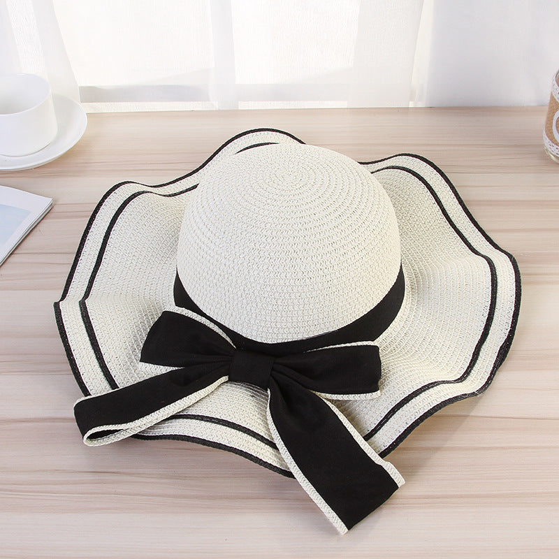 Summer Sun Hat Women Straw Hats Sunshade Panama  Fashion Bow Beach Hat Foldable Travel Caps apparel & accessories