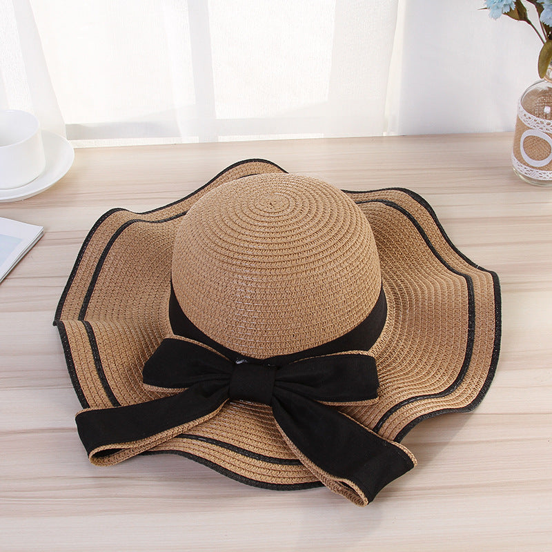 Summer Sun Hat Women Straw Hats Sunshade Panama  Fashion Bow Beach Hat Foldable Travel Caps apparel & accessories