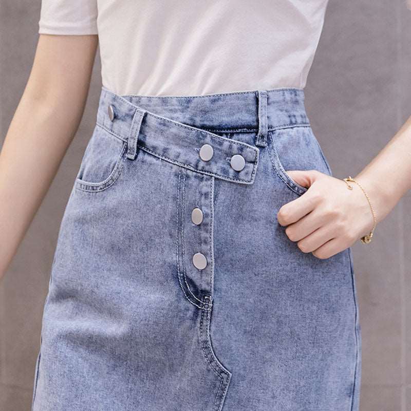 Irregular Long Denim Skirts Womens Double Split Skirt apparel & accessories