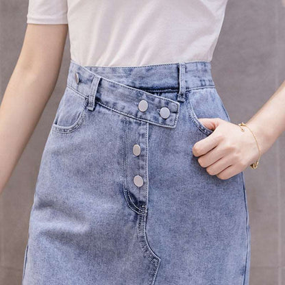 Irregular Long Denim Skirts Womens Double Split Skirt apparel & accessories