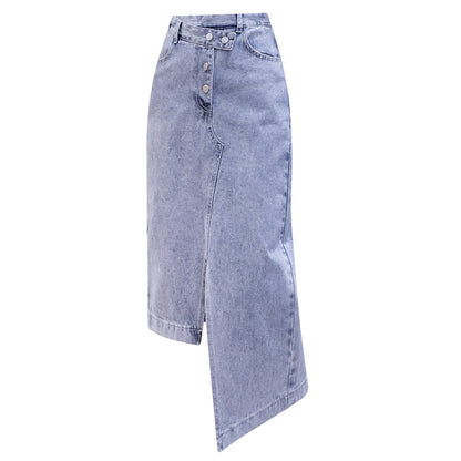 Irregular Long Denim Skirts Womens Double Split Skirt apparel & accessories