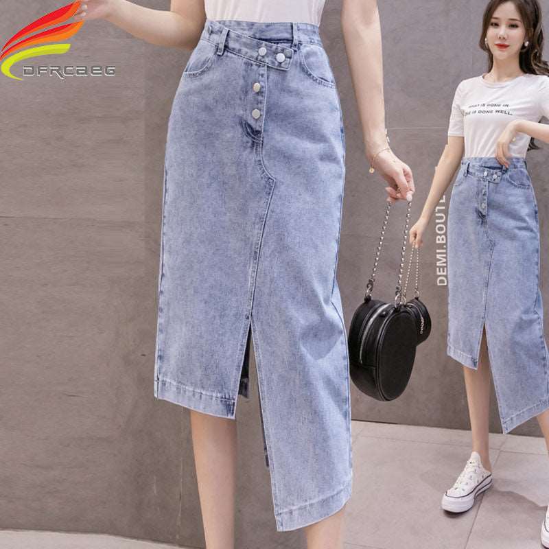 Irregular Long Denim Skirts Womens Double Split Skirt apparel & accessories