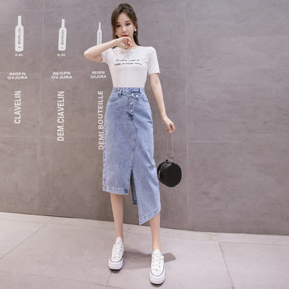 Irregular Long Denim Skirts Womens Double Split Skirt apparel & accessories