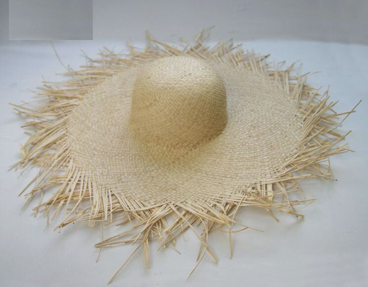 Handmade Women Straw Sun Hats Large Wide Brim Gilrs High Quality Natural Raffia Panama Beach Straw Sun Caps For Holiday apparel & accessories