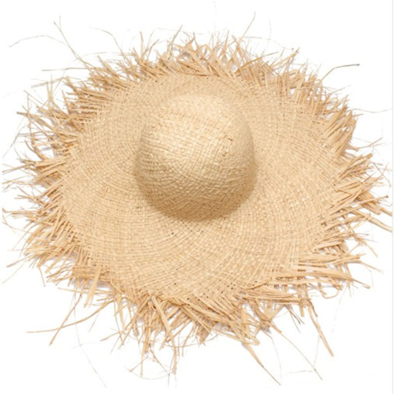 Handmade Women Straw Sun Hats Large Wide Brim Gilrs High Quality Natural Raffia Panama Beach Straw Sun Caps For Holiday apparel & accessories