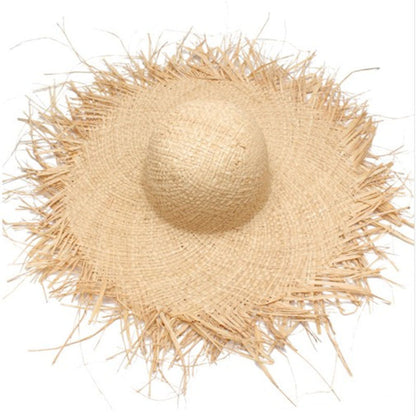 Handmade Women Straw Sun Hats Large Wide Brim Gilrs High Quality Natural Raffia Panama Beach Straw Sun Caps For Holiday apparel & accessories