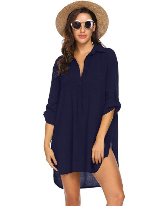 Cross-Border Women's Clothing New Shirts, Deep V-Neck Beach Sunscreen Suits, Swimsuit Blouses 0