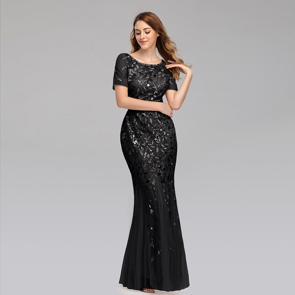 Large Size Evening Dress Foreign Trade Amazon Hot Sale European And American Version Pearl Mesh Fishtail Slim Sexy Women'S Clothing In Stock apparel & accessories