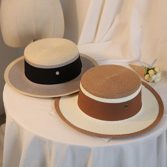 Elegant Retro Women Flat Top Straw Hat apparel & accessories