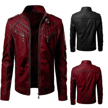 Casual Foreign Trade Leather Jacket Men Wish Hot Sale European And American Fashion Zipper Stand Collar Jacket apparels & accessories