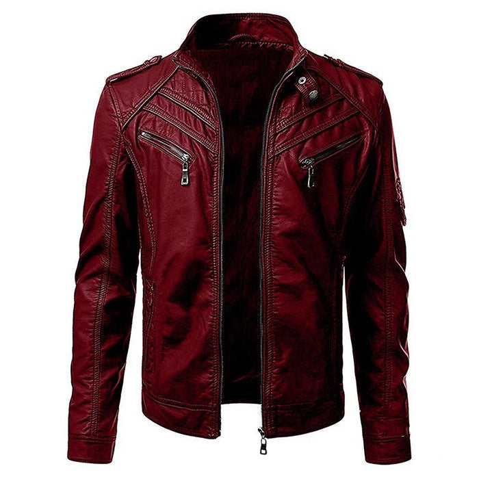 Casual Foreign Trade Leather Jacket Men Wish Hot Sale European And American Fashion Zipper Stand Collar Jacket apparels & accessories