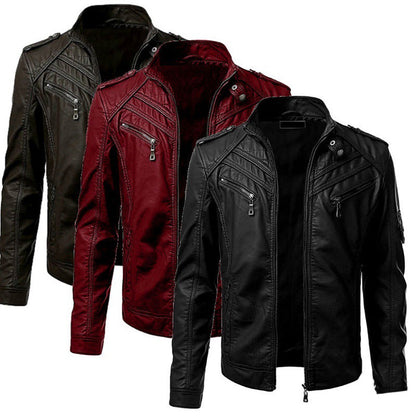 Casual Foreign Trade Leather Jacket Men Wish Hot Sale European And American Fashion Zipper Stand Collar Jacket apparels & accessories