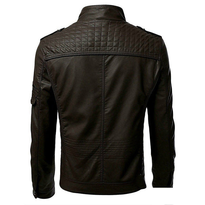 Casual Foreign Trade Leather Jacket Men Wish Hot Sale European And American Fashion Zipper Stand Collar Jacket apparels & accessories