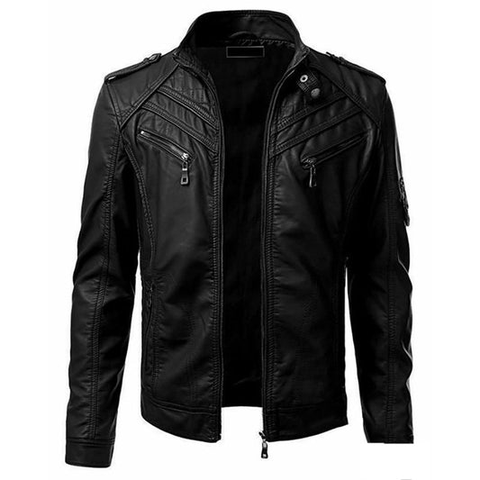 Casual Foreign Trade Leather Jacket Men Wish Hot Sale European And American Fashion Zipper Stand Collar Jacket apparels & accessories