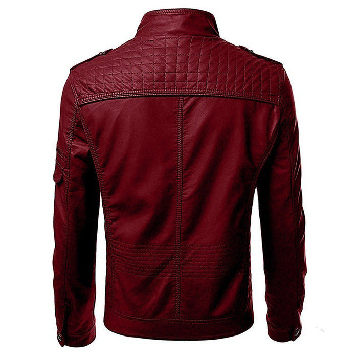 Casual Foreign Trade Leather Jacket Men Wish Hot Sale European And American Fashion Zipper Stand Collar Jacket apparels & accessories