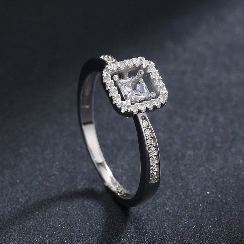 Sterling Silver Ring Female Square Hollow Popular Female Ring Jewelry