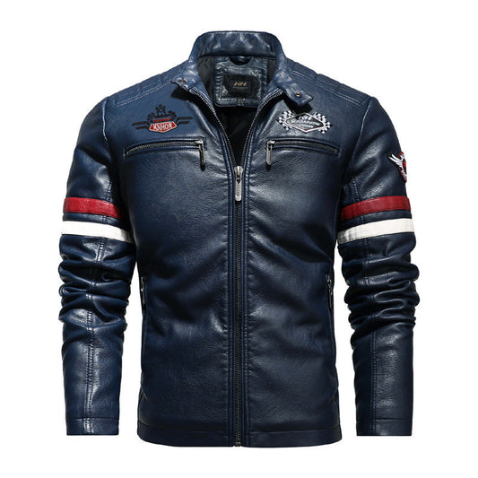 Leather Embroidered Biker Jacket men's clothing