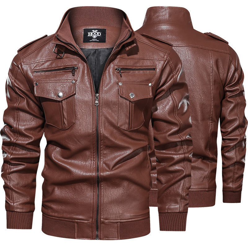 Leather Jacket Spring And Autumn Men'S Jacket Sports Leather Jacket Washed Retro Leather Jacket apparels & accessories