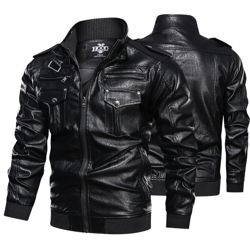 Leather Jacket Spring And Autumn Men'S Jacket Sports Leather Jacket Washed Retro Leather Jacket apparels & accessories