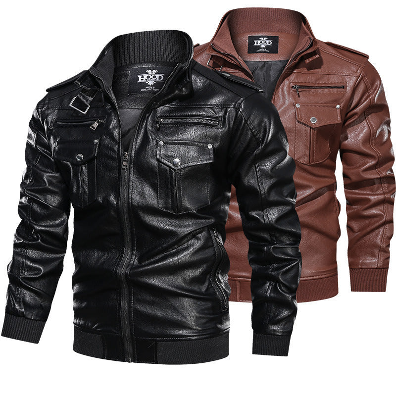 Leather Jacket Spring And Autumn Men'S Jacket Sports Leather Jacket Washed Retro Leather Jacket apparels & accessories