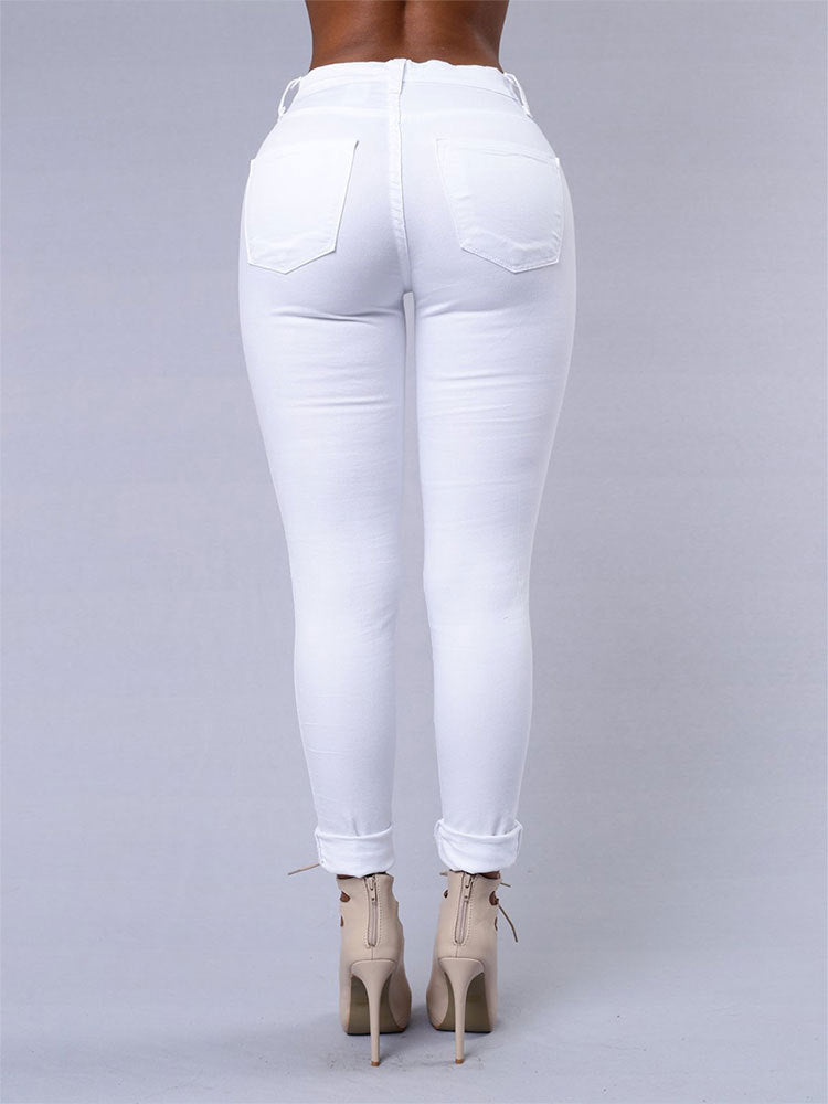 High Quality Women Casual Hole Jeans High Waist Skinny apparel & accessories