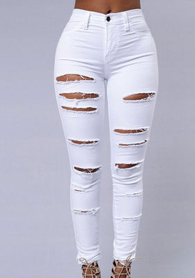 High Quality Women Casual Hole Jeans High Waist Skinny apparel & accessories