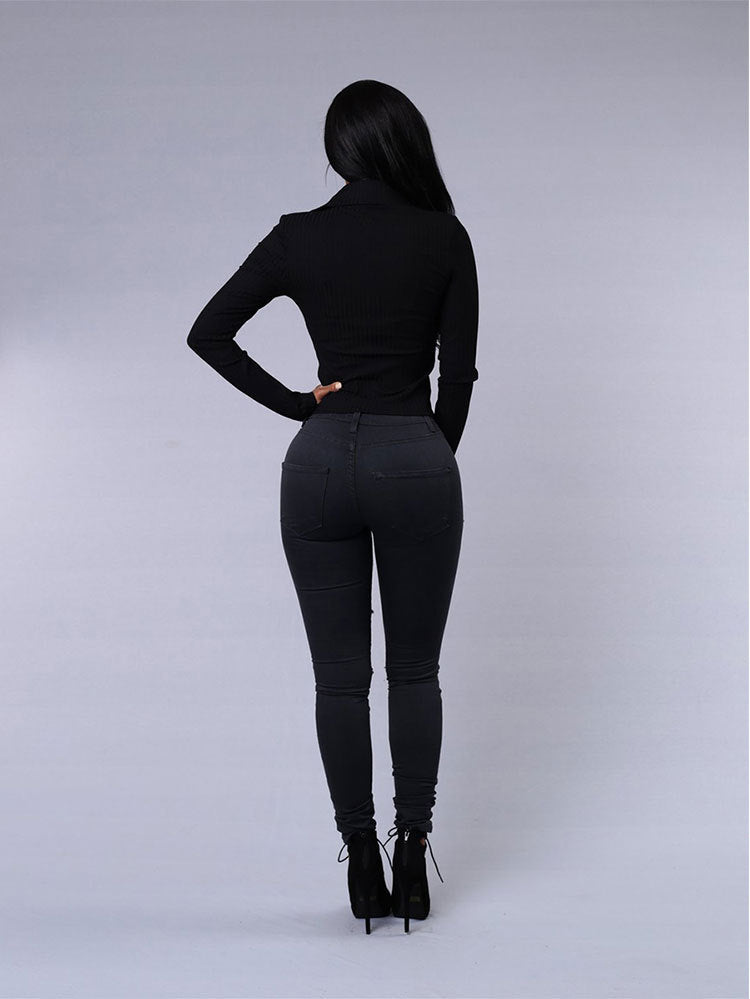 High Quality Women Casual Hole Jeans High Waist Skinny apparel & accessories