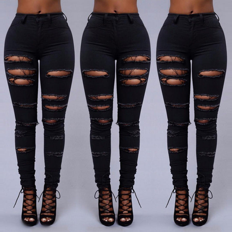 High Quality Women Casual Hole Jeans High Waist Skinny apparel & accessories