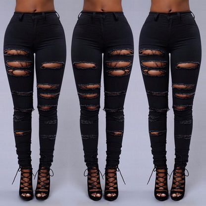 High Quality Women Casual Hole Jeans High Waist Skinny apparel & accessories