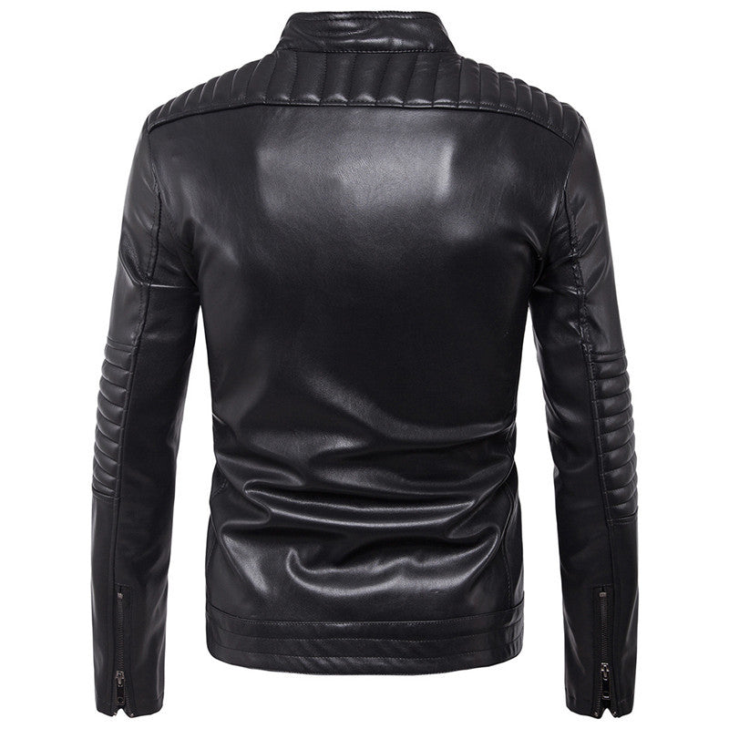 Men's Motorcycle Zipper Leather Jacket Handsome Leather Jacket apparels & accessories