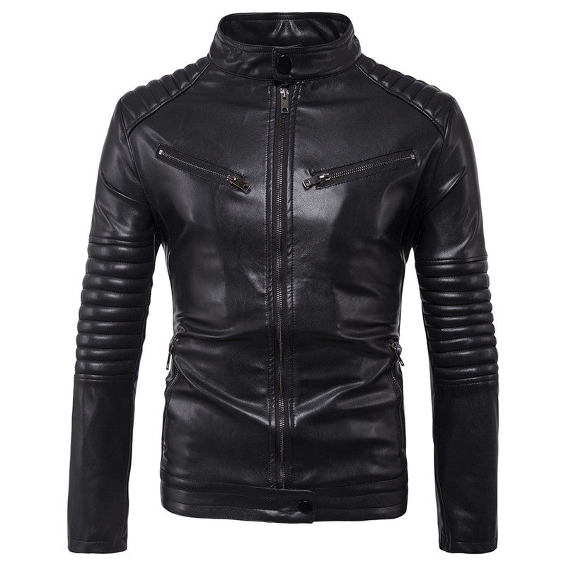 Men's Motorcycle Zipper Leather Jacket Handsome Leather Jacket apparels & accessories