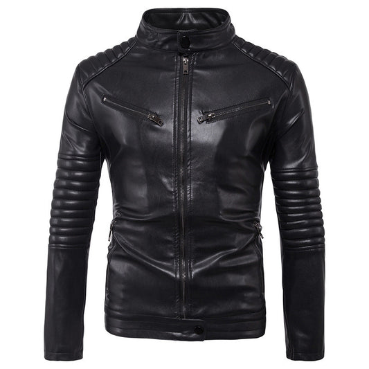 Men's Motorcycle Zipper Leather Jacket Handsome Leather Jacket apparels & accessories