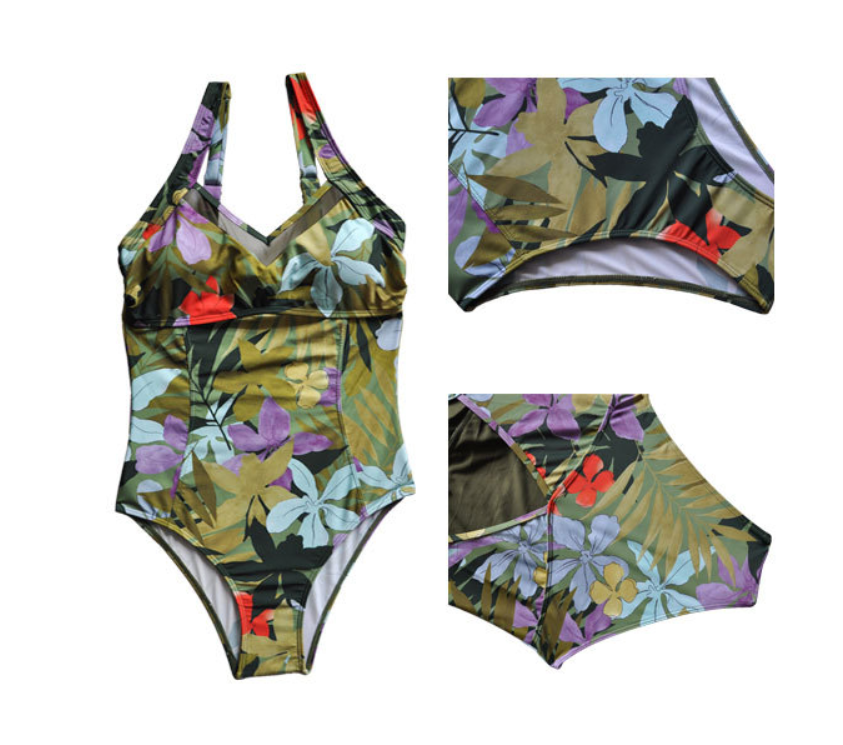 Lace-up One-piece Printed Patchwork Swimsuit apparel & accessories