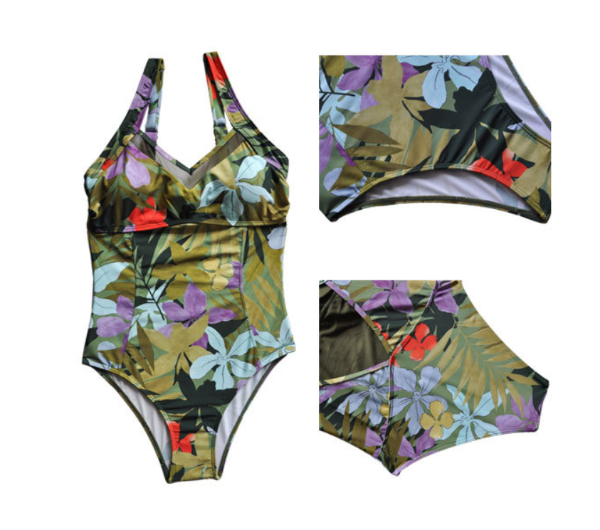 Lace-up One-piece Swimsuit Printed Patchwork Swimsuit apparel & accessories