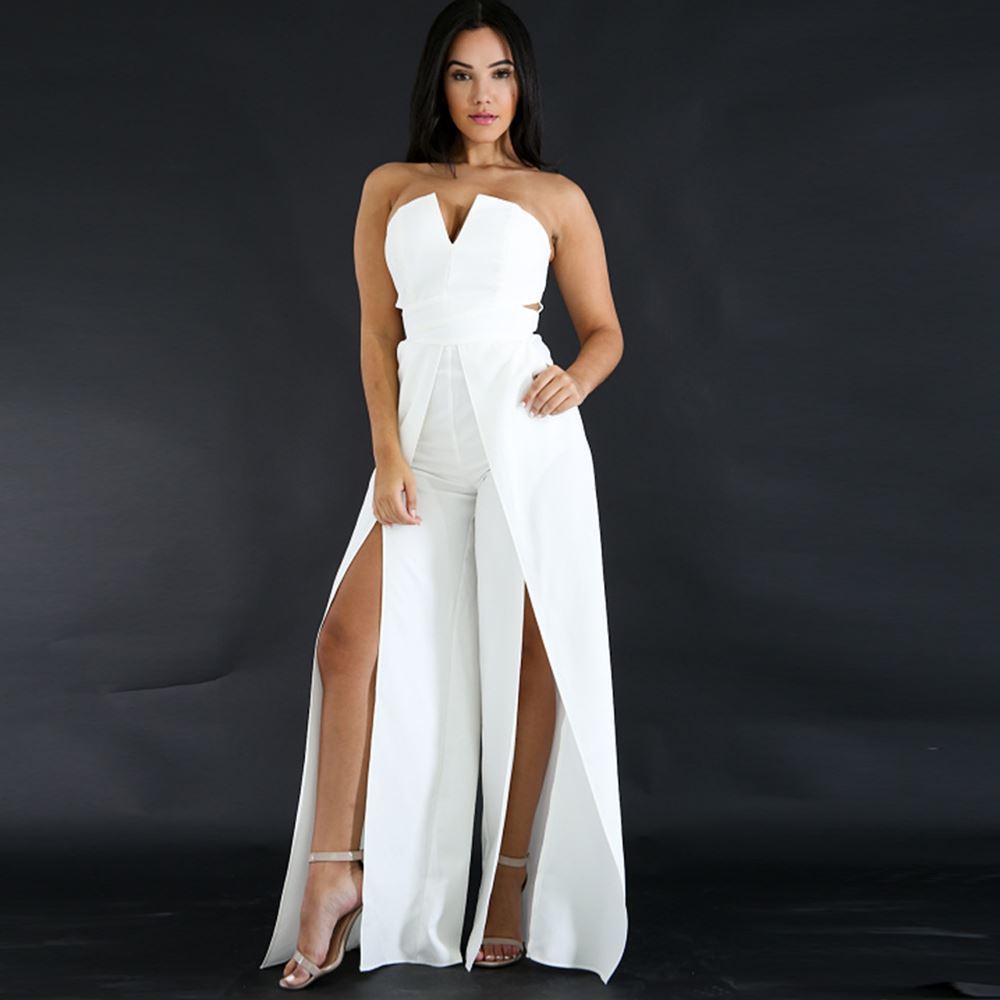 Hollow Long Jumpsuit Women Fashion Zipper Fitted Split Jumpsuit Elegant Breast Wide Leg Jumpsuit apparel & accessories