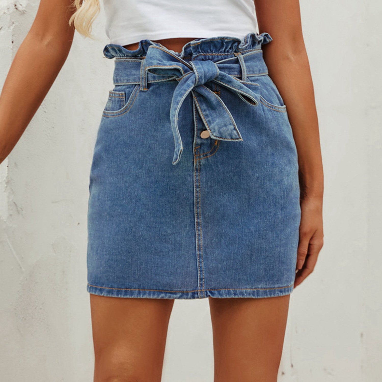 European And American Ruffled High Waist Denim Skirt apparels & accessories