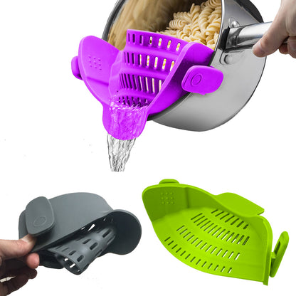 Silicone Clip-on Pot Pan Bowl Funnel Oil Strainer Creative Rice Washing Colander for Draining Liquid Fits All Pot Size HOME