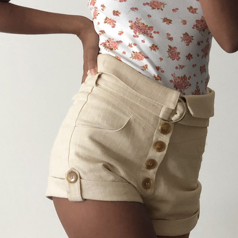 Summer Slim Hip Belt Button Shorts shorts