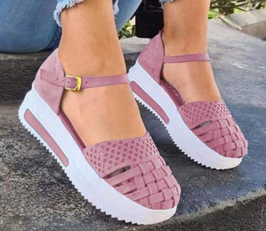 Summer New Fashion Word Buckle With Thick Bottom Toe Cap Sandals For Women Shoes & Bags