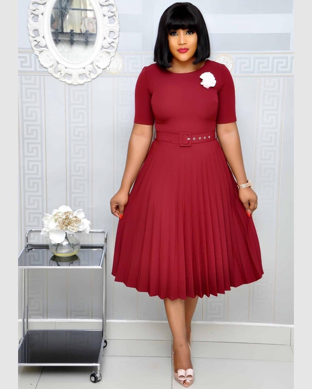 Round Neck Plus Size Mother's Dress Female Pleated Dress Dresses & Tops