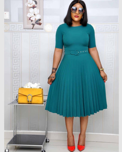 Round Neck Plus Size Mother's Dress Female Pleated Dress Dresses & Tops