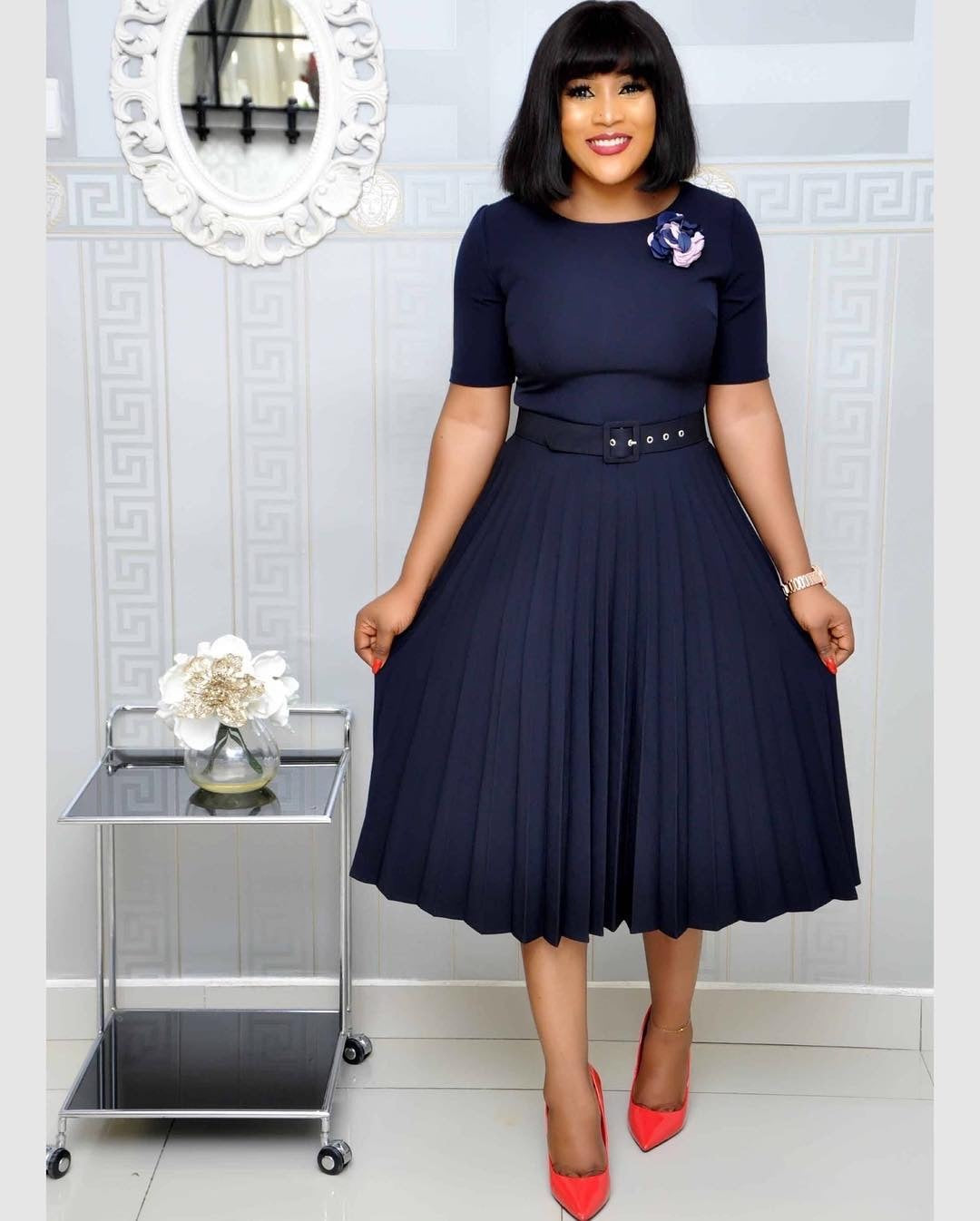 Round Neck Plus Size Mother's Dress Female Pleated Dress Dresses & Tops
