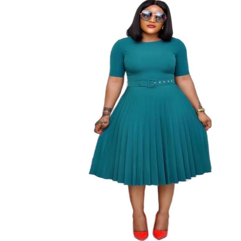 Round Neck Plus Size Mother's Dress Female Pleated Dress Dresses & Tops