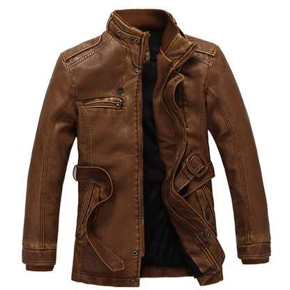 Men'S Leather Jacket Thickened And Velvet Autumn And Winter Models apparels & accessories