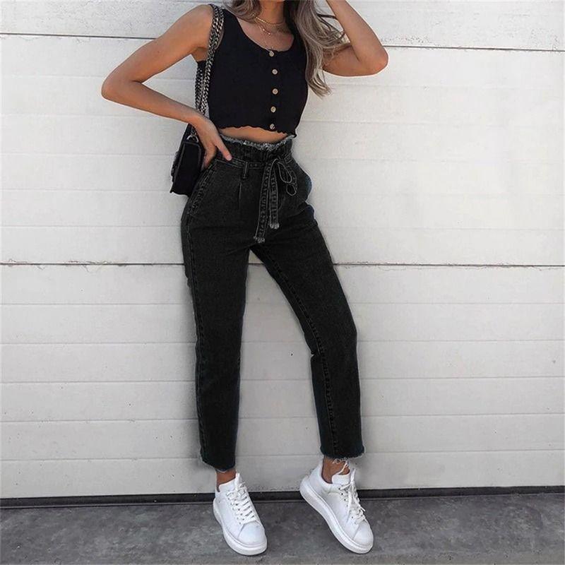 Women's Jeans Flower Bud High-Rise Frayed Lace-Up Jeans apparel & accessories