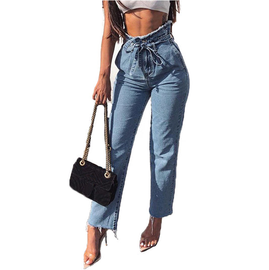 Women's Jeans Flower Bud High-Rise Frayed Lace-Up Jeans apparel & accessories