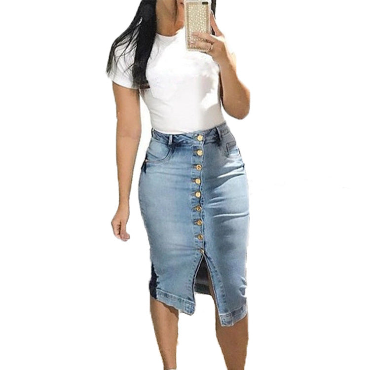 Denim Long Skirt Buttoned Slim Sexy Long Skirt apparels & accessories