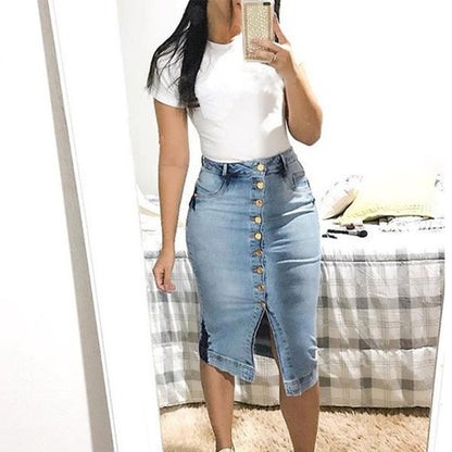 Denim Long Skirt Buttoned Slim Sexy Long Skirt apparels & accessories