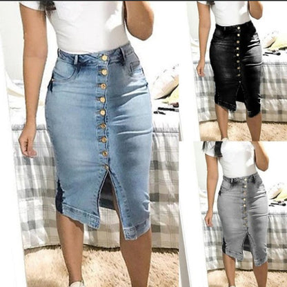 Denim Long Skirt Buttoned Slim Sexy Long Skirt apparels & accessories